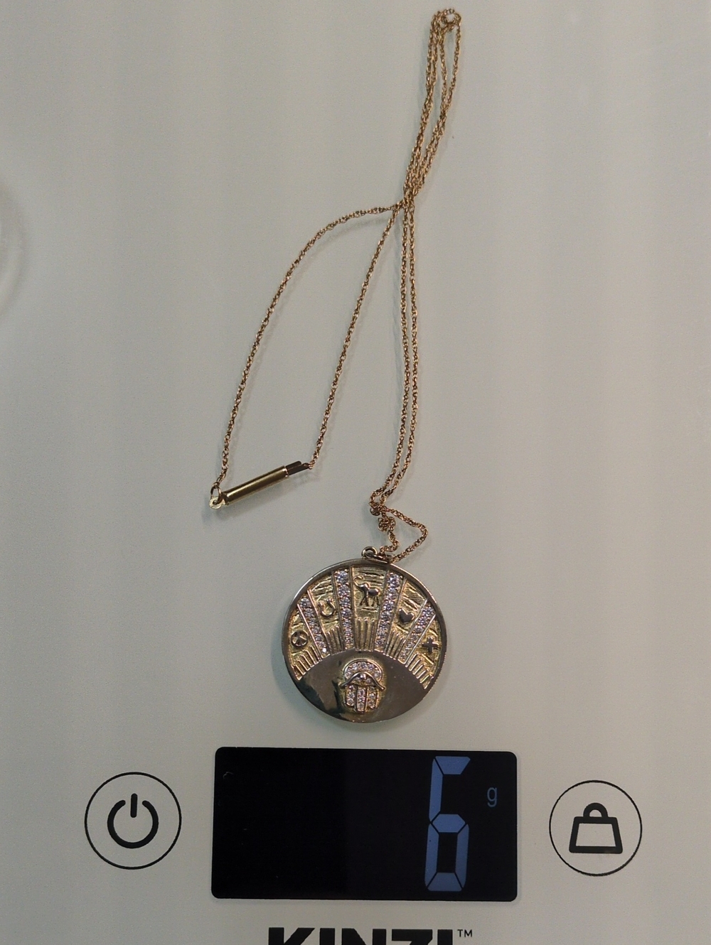 Sterling Silver Gold-Tone with Cubic Circonia Talisman Motif Pendant Necklace